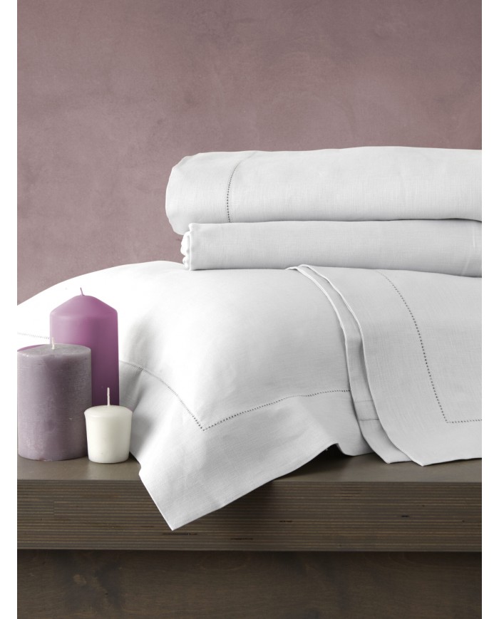 Completo lenzuola matrimoniali in puro lino orlo a giorno Maestri Cotonieri