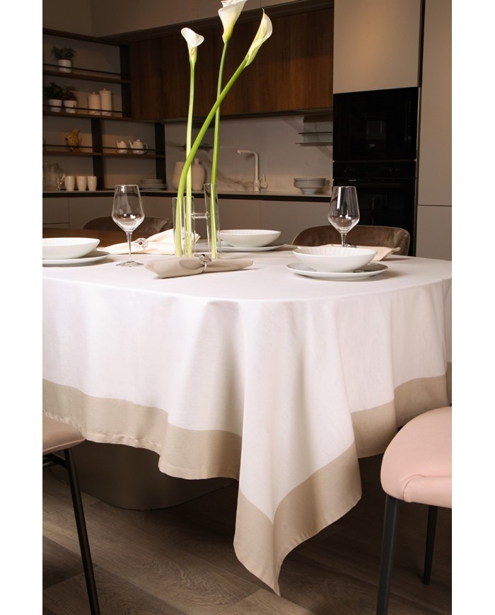 Tovaglia 18 posti 100% cotone con bordo a contrasto Neith Milù