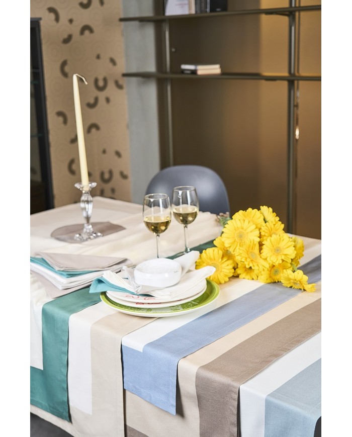 Tovaglia 18 posti 100% cotone con bordo a contrasto Neith Milù