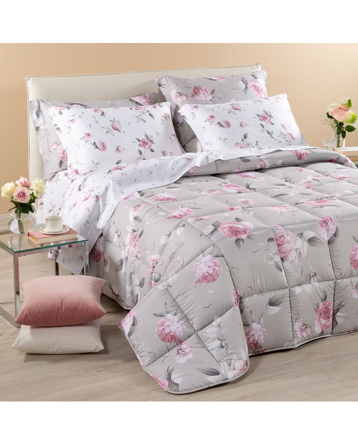 Trapunta matrimoniale in raso di cotone Caleffi - Bella Rosa
