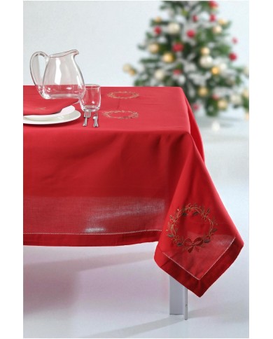 Servizio da tavola di Natale 12 posti ricamato Ghirlanda by Maison Prestige