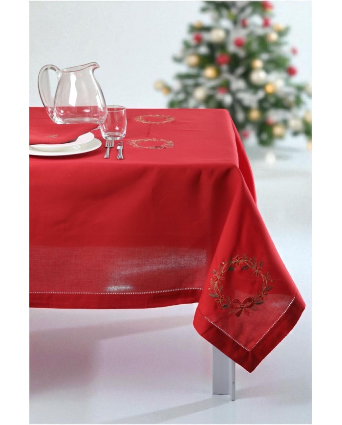 Servizio da tavola di Natale 12 posti ricamato Ghirlanda by Maison Prestige