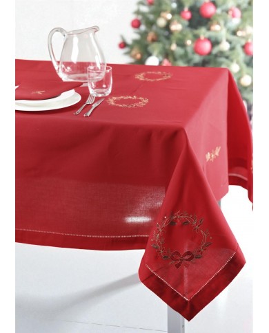 Servizio da tavola di Natale 12 posti ricamato Ghirlanda by Maison Prestige