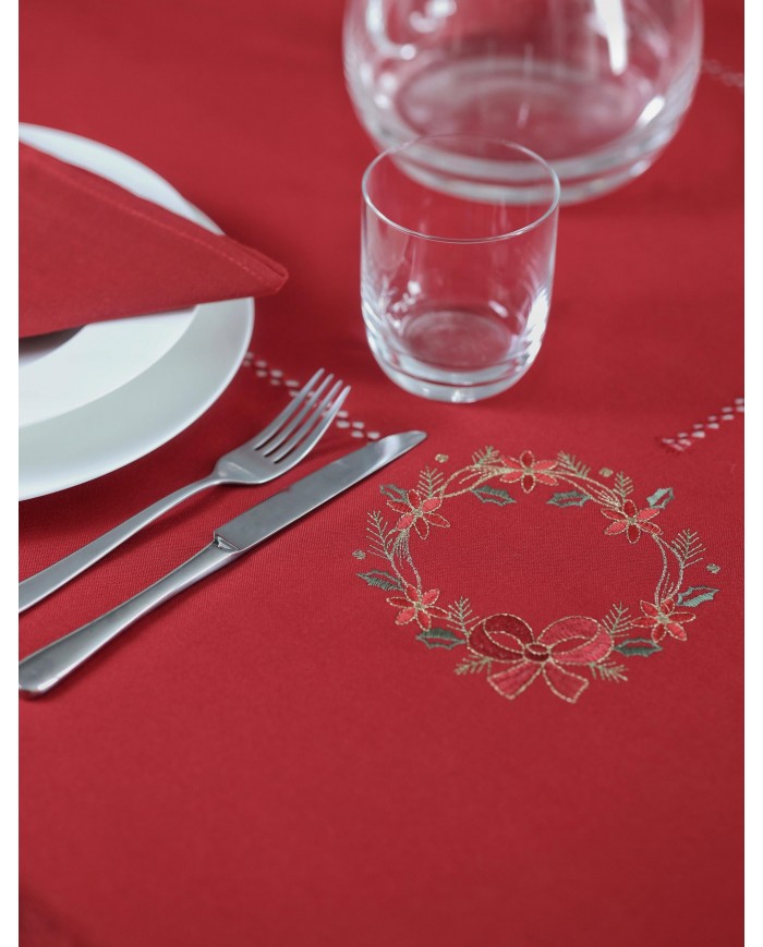 Servizio da tavola di Natale 12 posti ricamato Ghirlanda by Maison Prestige