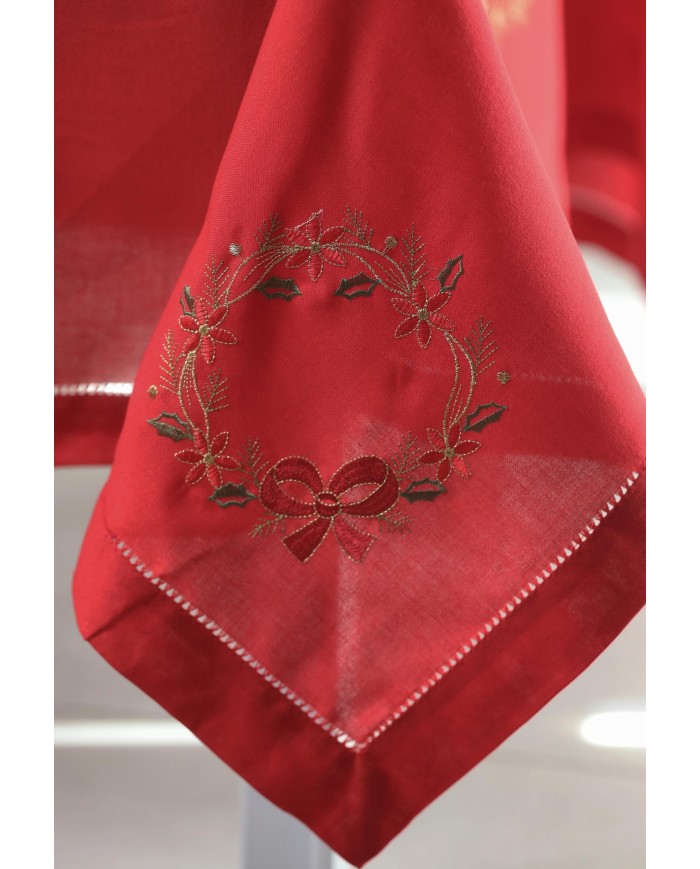 Servizio da tavola di Natale 12 posti ricamato Ghirlanda by Maison Prestige