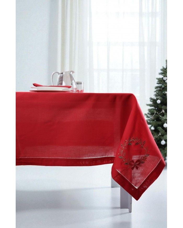 Servizio da tavola di Natale 12 posti ricamato Ghirlanda by Maison Prestige