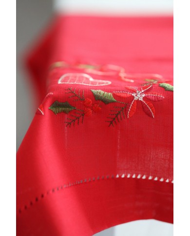 Servizio da tavola di Natale rosso ricamato cuori by Maison Prestige