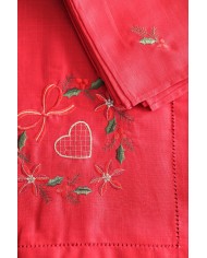 Servizio da tavola di Natale rosso ricamato cuori by Maison Prestige