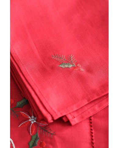 Servizio da tavola di Natale rosso ricamato cuori by Maison Prestige