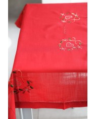 Servizio da tavola di Natale rosso ricamato cuori by Maison Prestige