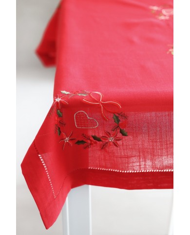 Servizio da tavola di Natale rosso ricamato cuori by Maison Prestige