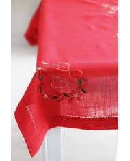 Servizio da tavola di Natale rosso ricamato cuori by Maison Prestige