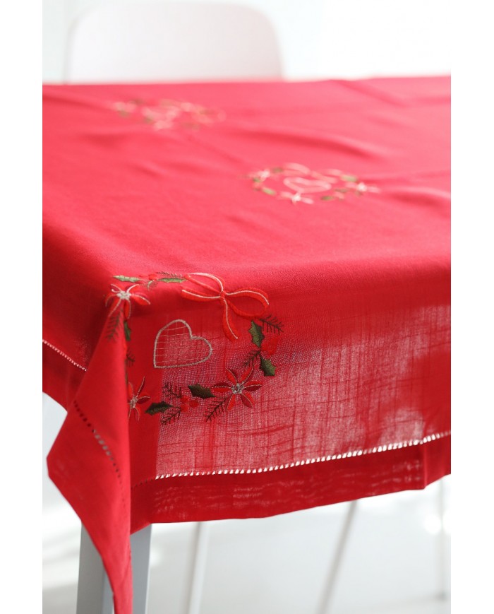 Servizio da tavola di Natale rosso ricamato cuori by Maison Prestige
