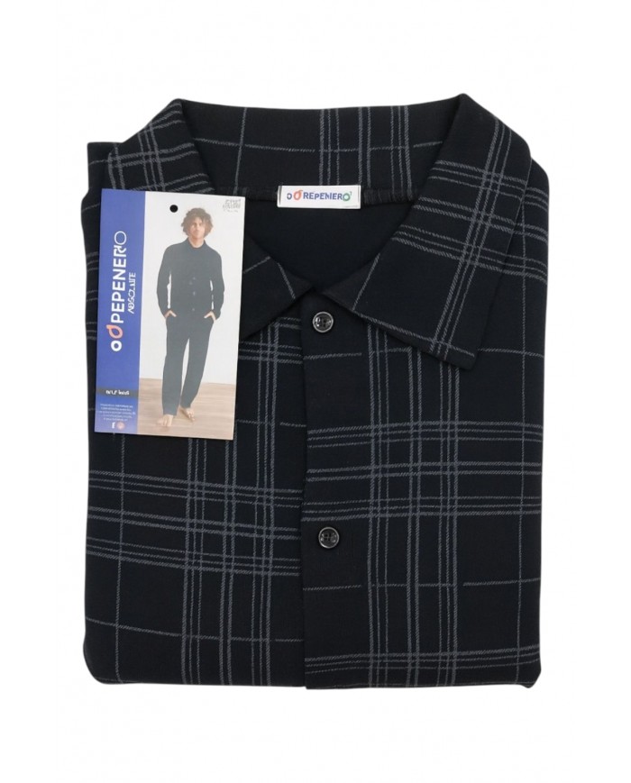 Pigiama uomo 100% caldo cotone aperto avanti Pepenero art. P1608 - MADE IN ITALY