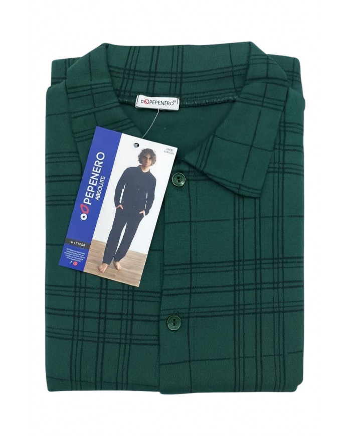 Pigiama uomo 100% caldo cotone aperto avanti Pepenero art. P1608 - MADE IN ITALY
