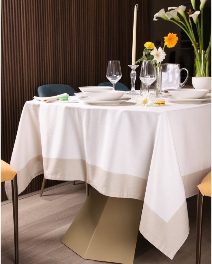 Tovaglia 12 posti 100% cotone con bordo a contrasto Neith Milù