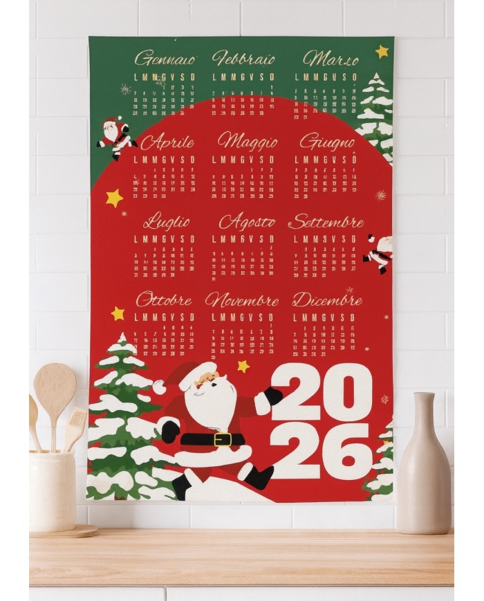 Set 4 strofinacci Natale con calendario 2026 - 100% Cotone