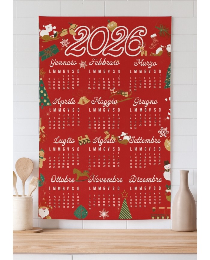 Set 4 strofinacci Natale con calendario 2026 - 100% Cotone