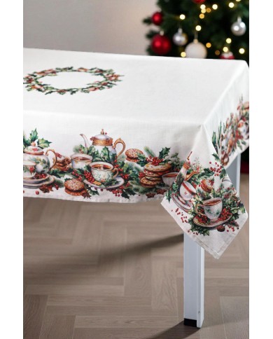 Tovaglia Natale 6 posti 100% cotone Vingi Tiffany Dis. 1