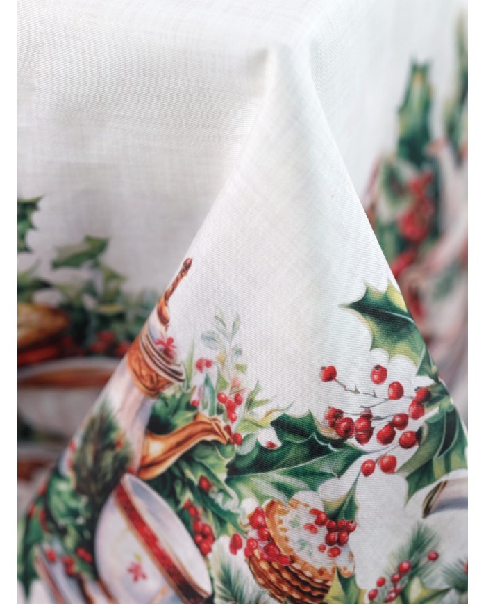 Tovaglia Natale 6 posti 100% cotone Vingi Tiffany Dis. 1