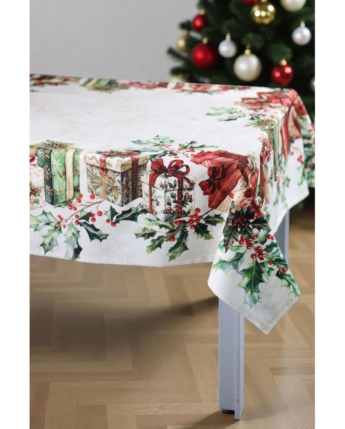 Tovaglia Natale 6 posti 100% cotone Vingi Tiffany Dis. 7