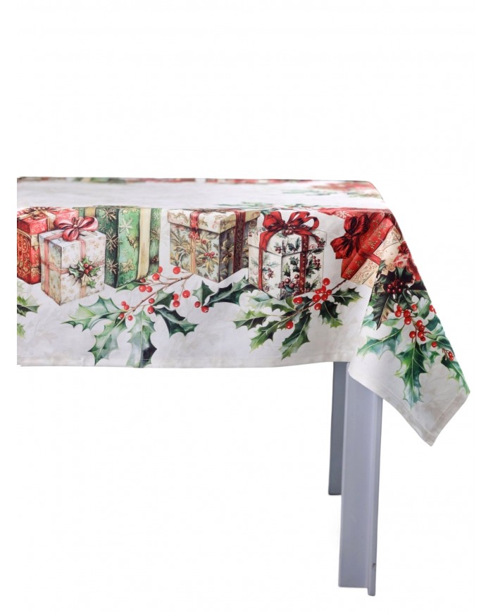 Tovaglia Natale 6 posti 100% cotone Vingi Tiffany Dis. 7