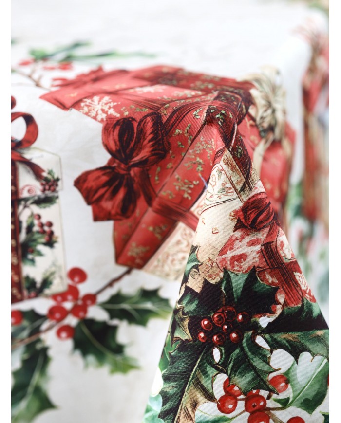 Tovaglia Natale 6 posti 100% cotone Vingi Tiffany Dis. 7