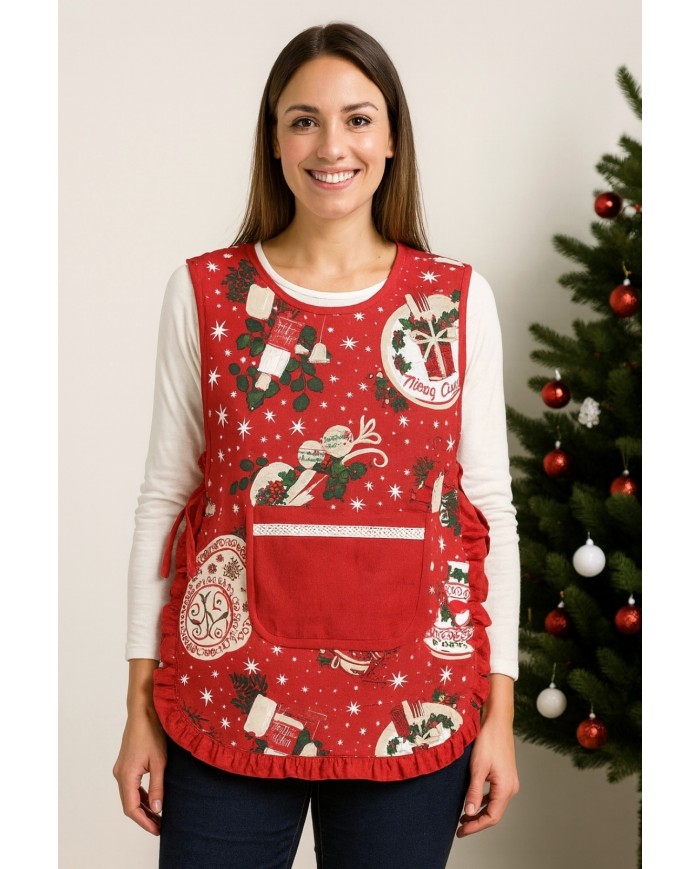 Grembiule da cucina di Natale con frill 100% cotone art. Neve