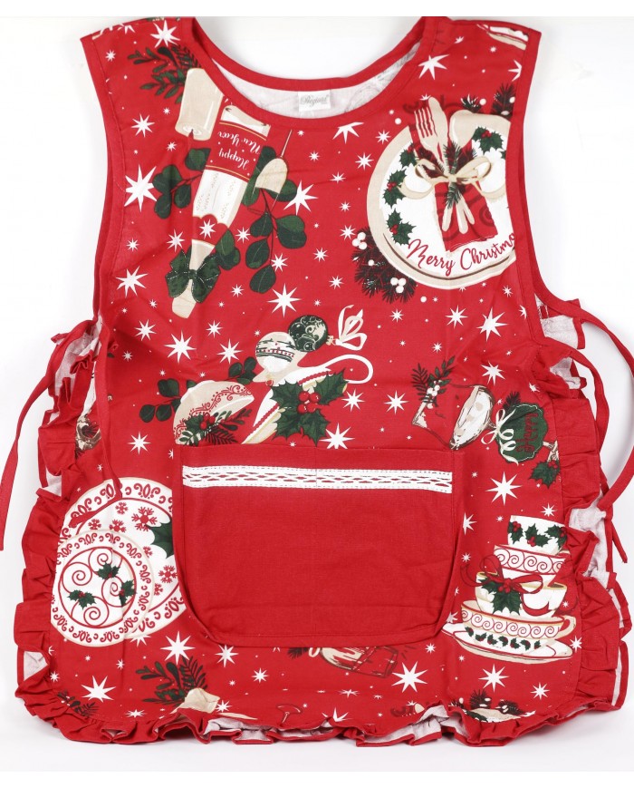 Grembiule da cucina di Natale con frill 100% cotone art. Neve