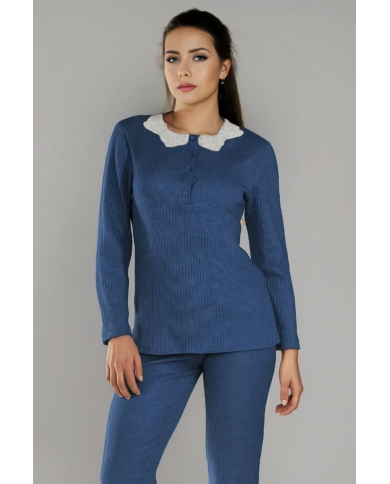 Pigiama in caldo punto milano a costine con pizzo Toscana Lingerie Nicole