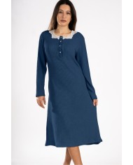 Camicia da notte in caldo punto milano a costine con pizzo Toscana Lingerie Nicole