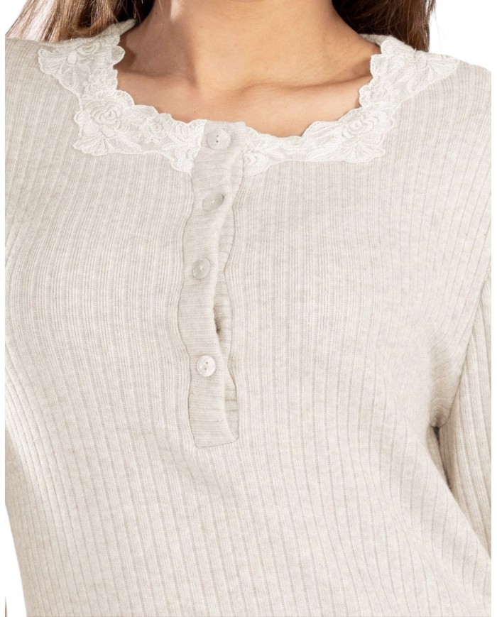 Camicia da notte in caldo punto milano a costine con pizzo Toscana Lingerie Nicole