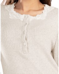 Camicia da notte in caldo punto milano a costine con pizzo Toscana Lingerie Nicole