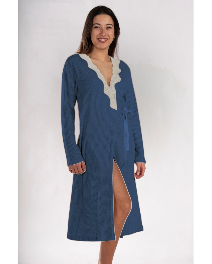 Vestaglia in caldo punto milano a costine con pizzo Toscana Lingerie Nicole