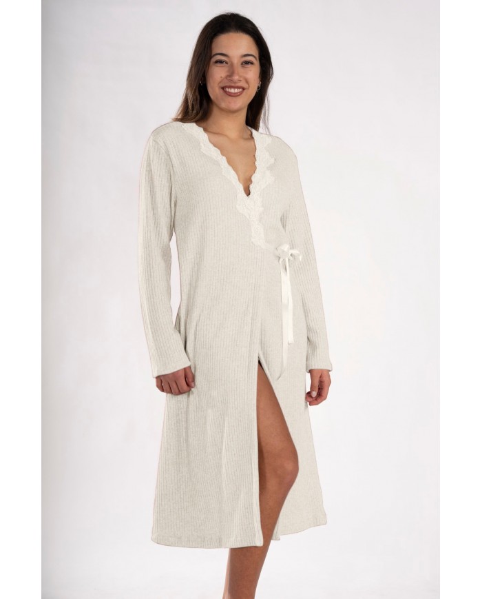 Vestaglia in caldo punto milano a costine con pizzo Toscana Lingerie Nicole