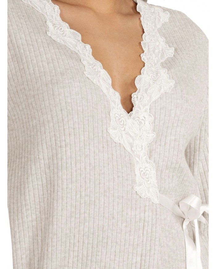 Vestaglia in caldo punto milano a costine con pizzo Toscana Lingerie Nicole