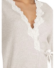 Vestaglia in caldo punto milano a costine con pizzo Toscana Lingerie Nicole