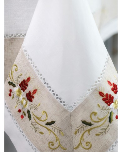 Tovaglia ricamata Natale 12 posti con tovaglioli art. 1457