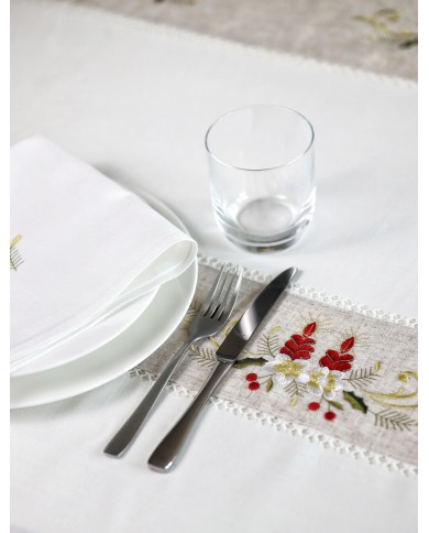 Tovaglia ricamata Natale 12 posti con tovaglioli art. 1457