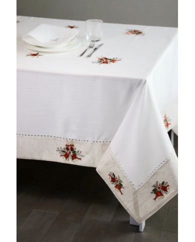 Tovaglia ricamata Natale 12 posti con tovaglioli art. 1457