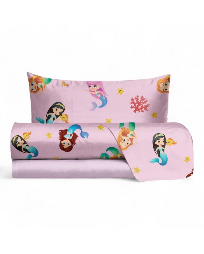 Completo lenzuola letto singolo 100% cotone Sirene