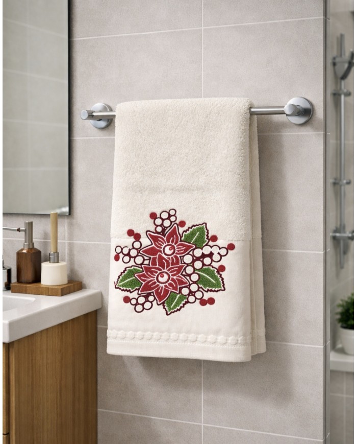 Set asciugamano viso + ospite Natale Stella Xmas di Vingi Ricami