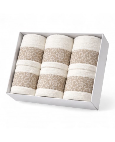 Set 3 coppie di asciugamani viso + ospite spugna 100% cotone Flavia dis. A