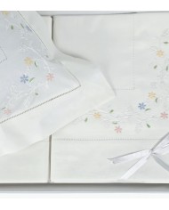 Completo Lenzuola matrimoniali ricamate in percalle di cotone bianche ricamo colorato7891