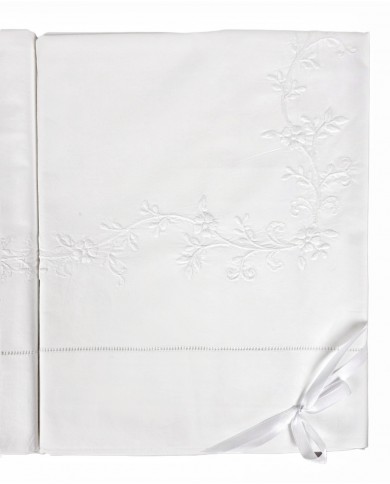 Completo Lenzuola matrimoniali ricamate in percalle di cotone bianco art. lc7604