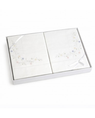 Completo Lenzuola matrimoniali ricamate in percalle di cotone bianche ricamo colorato7891