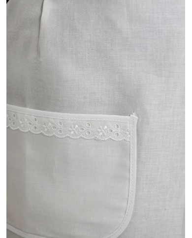 Grembiule con pettorina e pizzo Sangallo 100% cotone - MADE IN ITALY - art. Alberica Pettorina Bianco