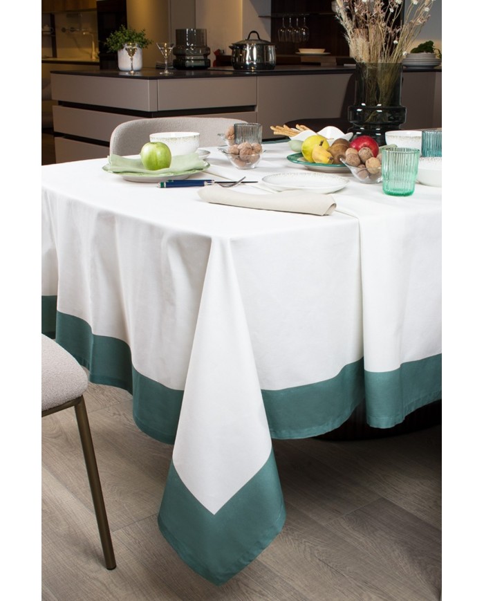 Tovaglia 18 posti 100% cotone con bordo a contrasto Neith Milù