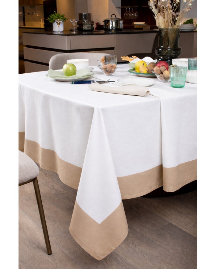 Tovaglia 12 posti 100% cotone con bordo a contrasto Neith Milù
