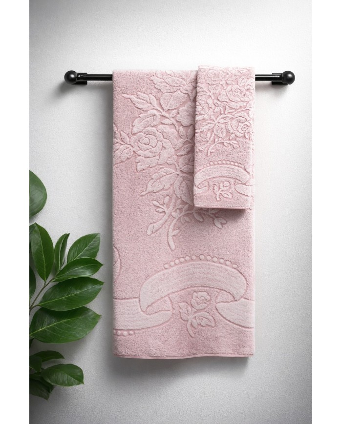Set 6+6 asciugamani viso + ospite Canarie dis. Rose
